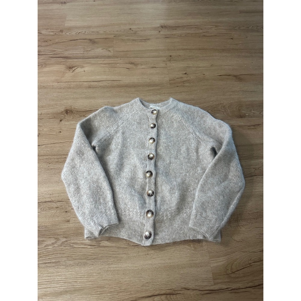 Sézane Othello Cardigan M Light Beige Baby Alpaca Italy Sweater fits xs shrunk - Picture 2 of 6